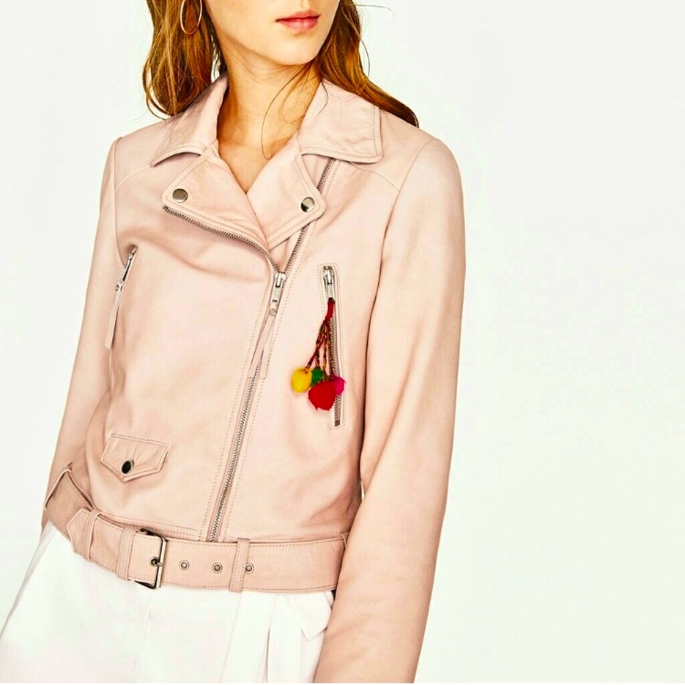 Zara 100% Real leather biker embroidered jacket - Picture 2 of 5
